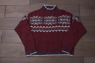 雪柄镂空套头纯羊毛衣kkiaxb668 美国ae北欧费尔岛雪花美式 包邮