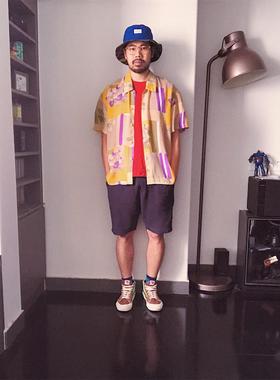 包邮 日单美式波普夏威夷风格拼色复古男女巴洛克油画衬衫halt641