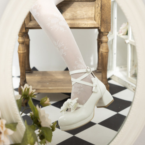 久久Lolita原创 洛丽塔 蝶中蝶圆头蝴蝶结中跟单鞋女鞋