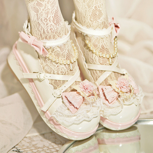 2团预约珠花绮梦久久Lolita原创厚底珍珠蝴蝶结圆头洛丽塔女单鞋