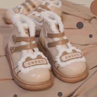 正品 拼色爱心lo跑短靴 原创洛丽塔胖达绒绒秋冬Lolita甜美圆头棉鞋