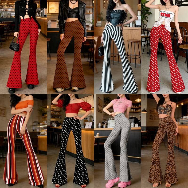 裤子女装2026新款春季薄款喇叭裤紧身显瘦包臀加长款印花休闲长裤
