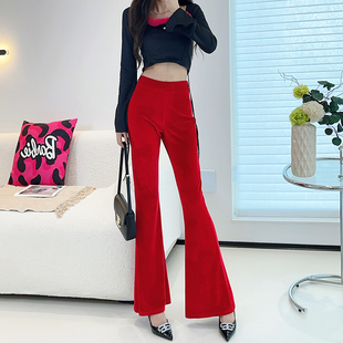 金丝绒喇叭裤女装春秋季薄款裤子高腰显瘦纯色阔腿休闲直筒微喇裤