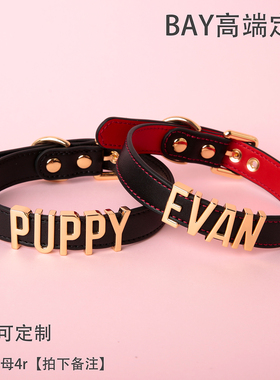【BAY高端定制】定制choker项圈puppy字母真皮颈带k9男女m