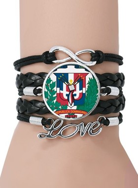 多米尼加国徽标志符号皮革手链