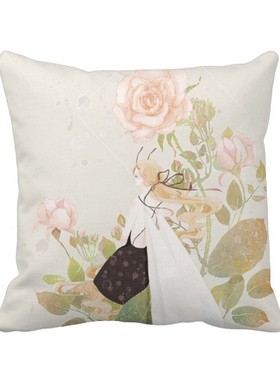 花中国古风插画方形抱枕靠枕沙发靠垫双面含芯礼物学校幼儿园装饰