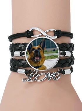 斗牛犬摄影图片黑色永恒皮革手链