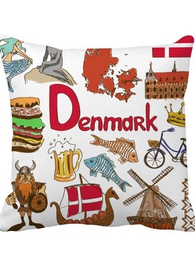 俗动物国旗插画方形抱枕靠枕沙发靠垫双面含芯礼物学校幼儿园装饰