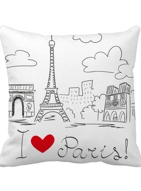 法国埃菲尔铁塔方形抱枕靠枕沙发靠垫双面含芯礼物学校幼儿园装饰