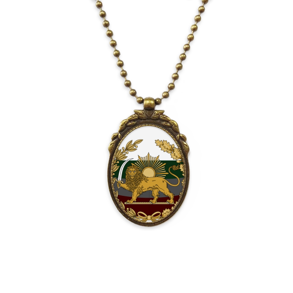 伊朗波斯国徽标志符号椭圆形复古项链古铜色欧式吊坠礼物