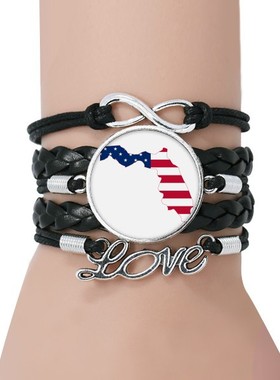 星条旗美国黑色永恒礼品皮革手链