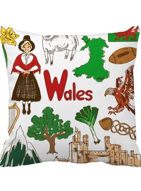 士民俗插画图案方形抱枕靠枕沙发靠垫双面含芯礼物学校幼儿园装饰