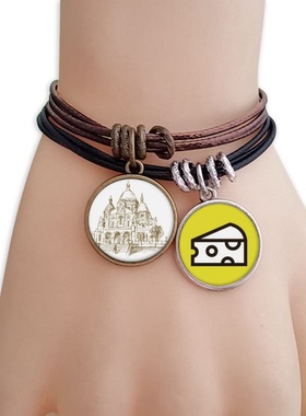 教堂国家地标风景素描插画双牌饰品手链学校幼儿园装饰