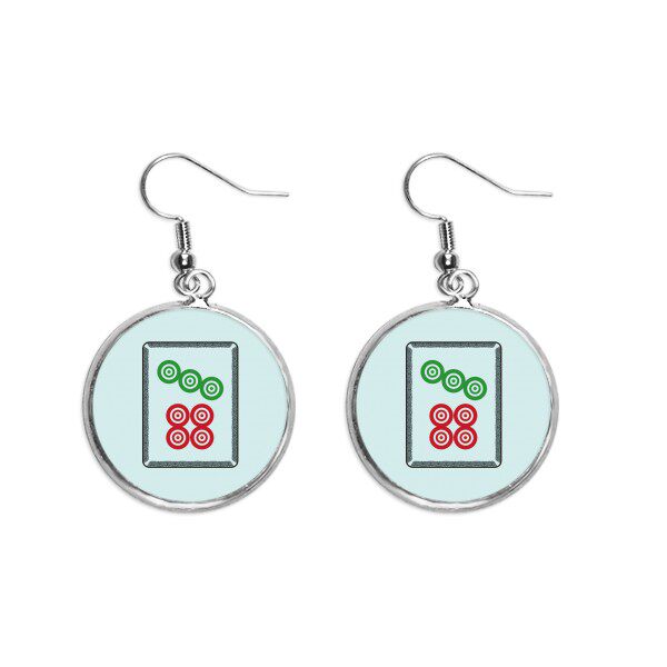 麻将牌七饼七筒图案耳坠银色耳环吊坠首饰女士