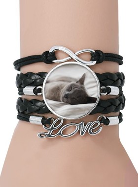 动物灰色猫咪摄影永恒皮革手链