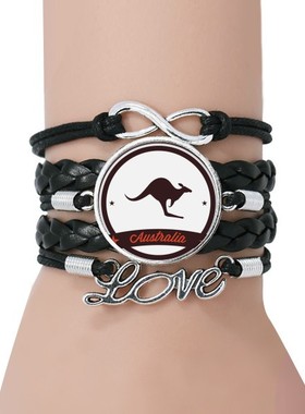 澳大利亚徽章黑色永恒皮革手链