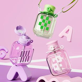 大容量850ml新款吸管水杯女生高颜值塑料杯pc水杯可爱双饮水壶