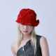 YEZI 复古甜美红色渔夫帽女大头围设计高级感配饰艺术冬帽子