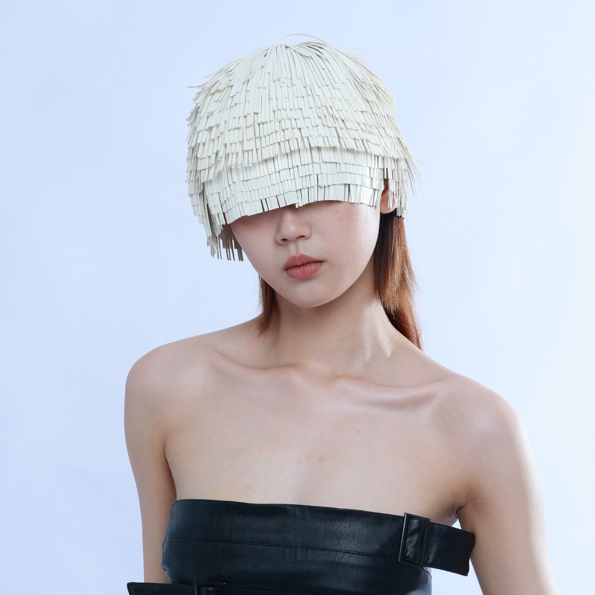 YEZI OD 设计感超仙流苏帽女个性遮脸PU皮帽夸张造型头饰假发帽子