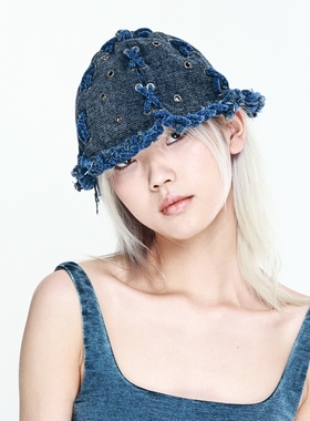 YEZI OD 小众设计复古美式腰果花牛仔帽 手工钩织金属扣时尚盆帽