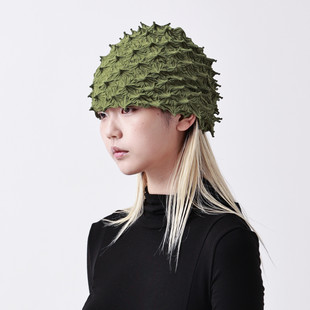原创设计小众绿榴莲个性 海胆帽子女夏季 YEZI 包头发带头饰脖套