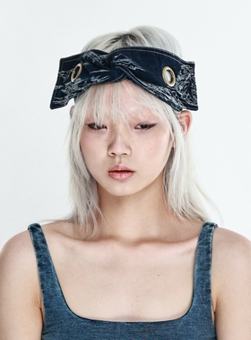 YEZI OD 原创设计感蓝色牛仔宽发带高级感发箍女头箍发捆小众头饰