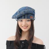 YEZI 小众设计潮牌贝雷帽女显脸小做旧水洗牛仔帽复古画家帽子