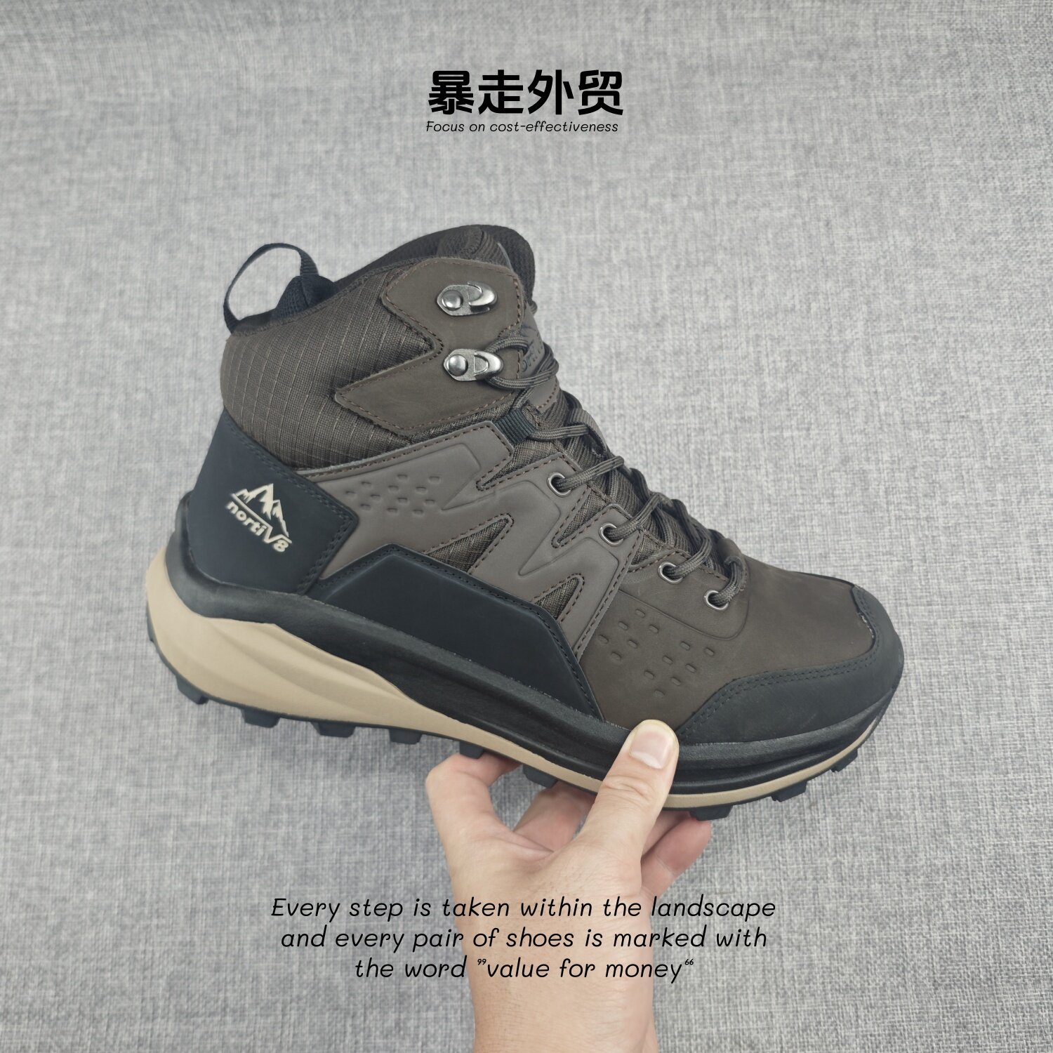 外贸原单高帮鞋真皮防水厚底缓震户外越野男鞋徒步登山防滑耐磨鞋