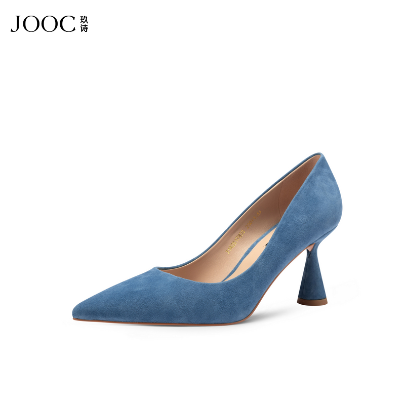 JOOC玖诗尖头高跟鞋女2025春季新款宴会时尚单鞋蓝色气质浅口女鞋