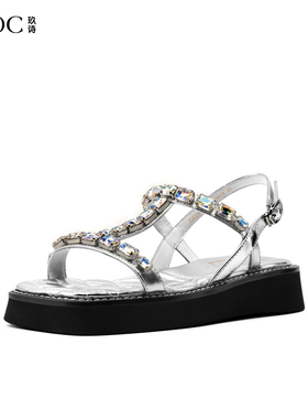 JOOC玖诗罗马凉鞋女2026春季新款一字带露趾凉鞋外穿时尚沙滩女鞋