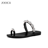 JOOC玖诗平底凉拖女2026春季 外穿百搭沙滩鞋 新款 珍珠水钻夹趾拖鞋
