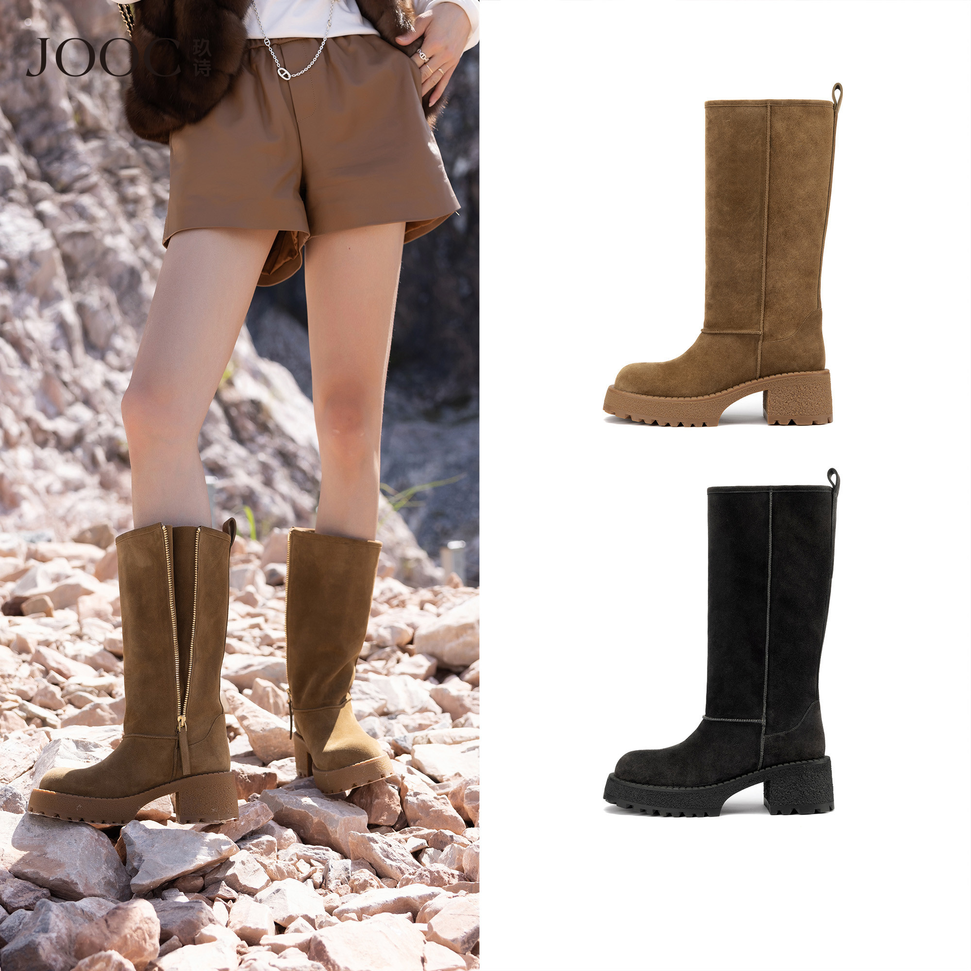 新款粗高跟保暖高筒雪地靴