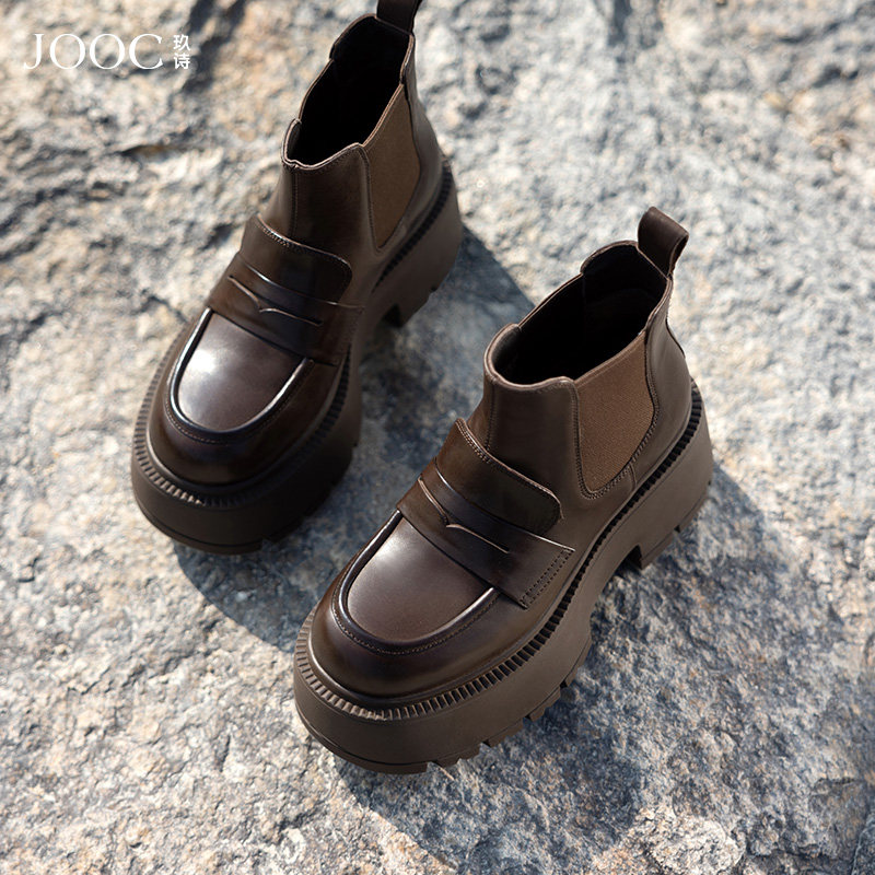 JOOC玖诗增高短靴2025秋冬新款厚底真皮切尔西靴休闲百搭时装靴子,女鞋,时装靴,淘宝优惠券,粉丝福利购,淘宝优惠卷
