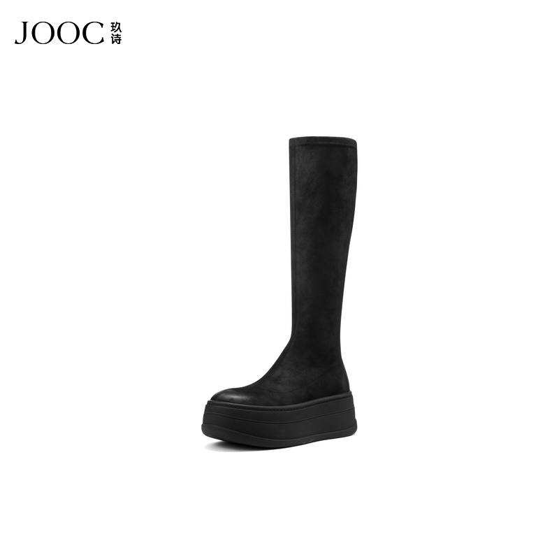【极简美学】JOOC玖诗弹力高筒骑士靴女2025秋冬新款增高显瘦