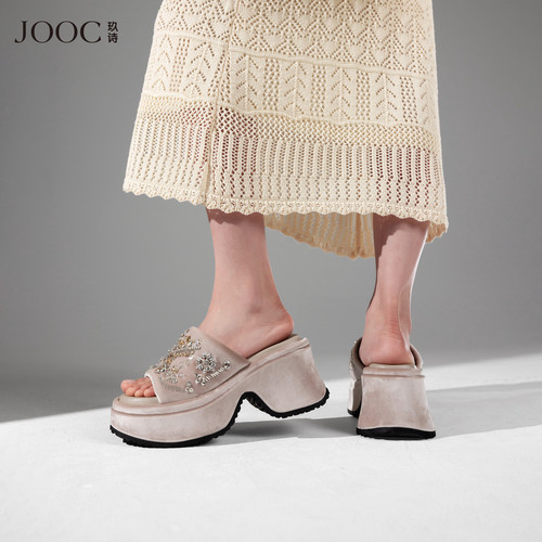 JOOC玖诗水钻女士一字拖鞋