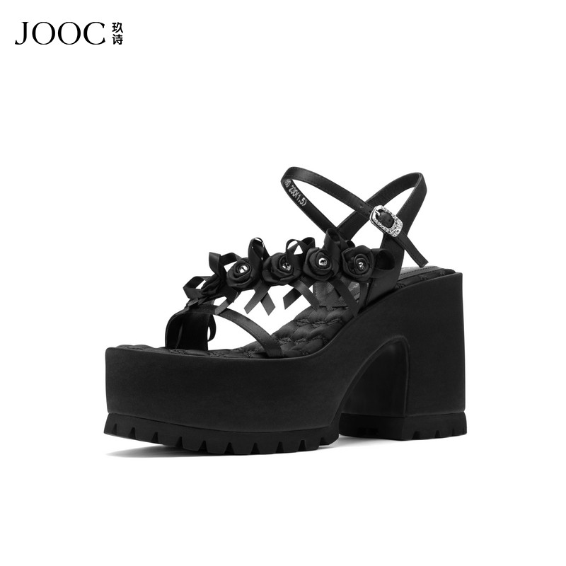 【黑天鹅】JOOC玖诗粗高跟凉鞋女2026夏季新款厚底防水台时尚女鞋