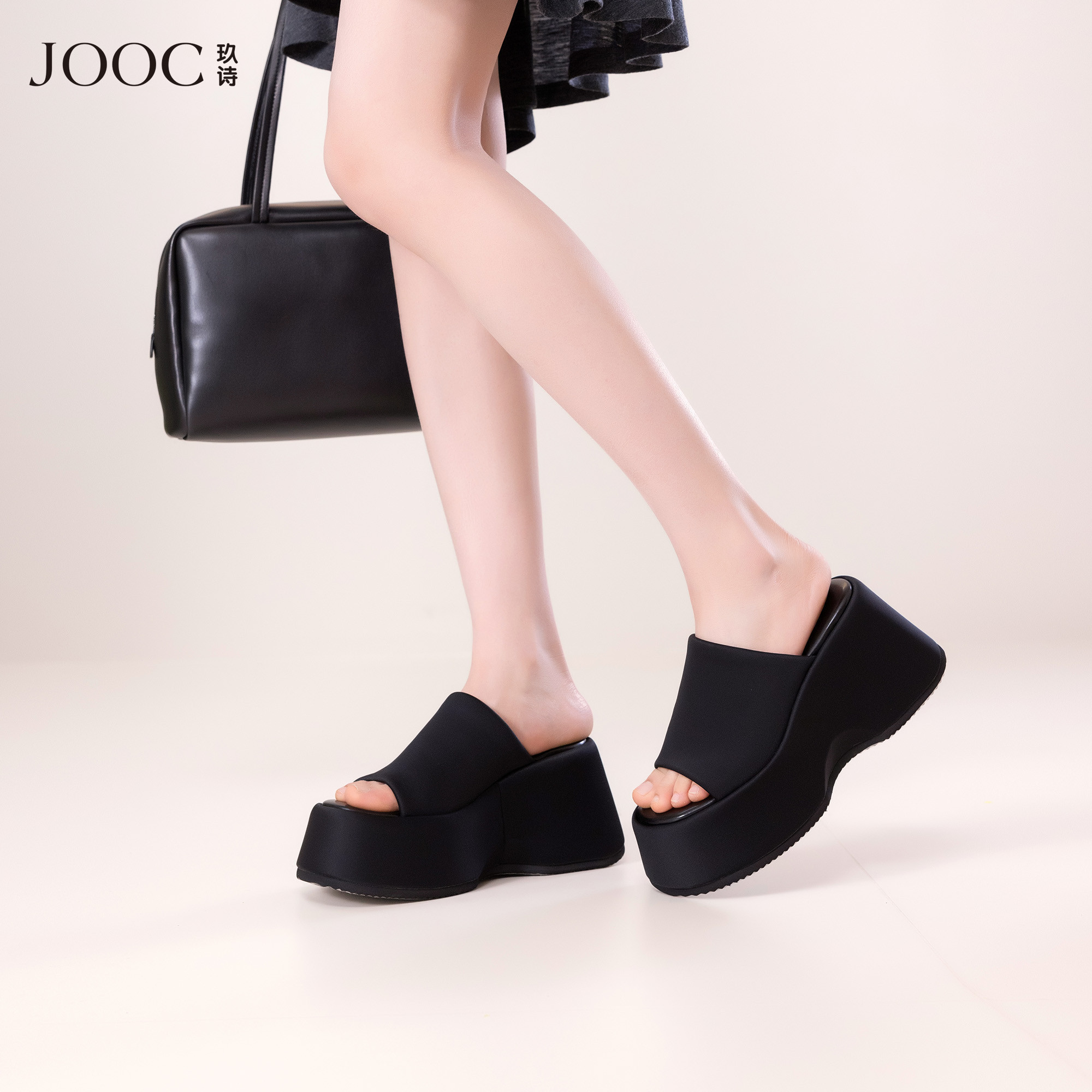 【流行算法】JOOC玖诗黑色厚底拖鞋女2026夏季新款增高休闲凉拖鞋