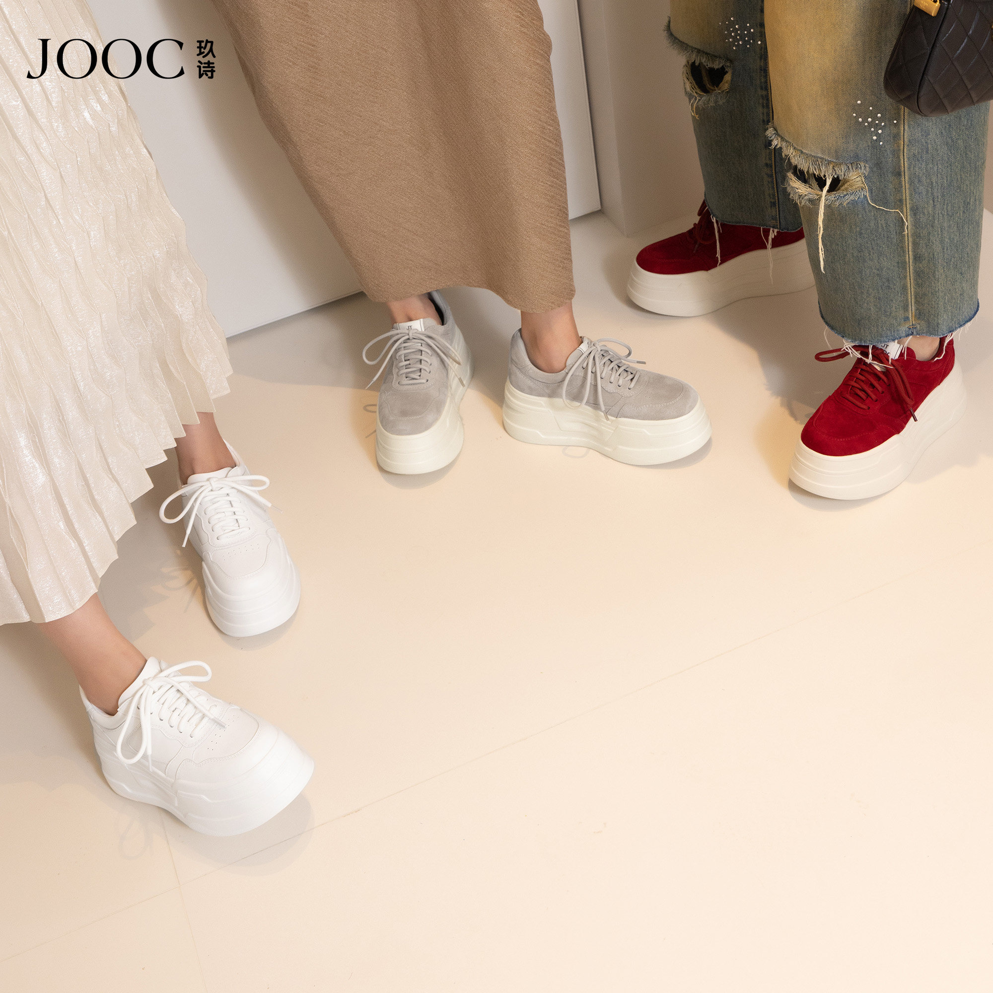 JOOC玖诗松糕底增高时尚休闲鞋女2026春季新款磨砂质感低帮运动鞋,女鞋,时尚休闲鞋,淘宝优惠券,粉丝福利购,淘宝优惠卷