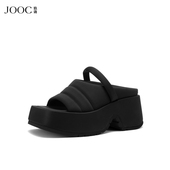 新款 女2026夏季 JOOC玖诗黑色厚底凉鞋 百搭休闲凉拖鞋 街头爱豆