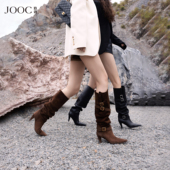 JOOC玖诗显瘦长靴女堆堆靴2025秋冬新款 无序美学 褶皱弹力潮靴