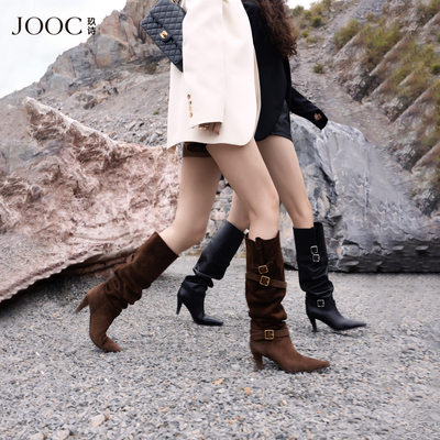 【无序美学】JOOC玖诗显瘦长靴女堆堆靴2025秋冬新款褶皱弹力潮靴