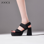 女2026春季 新款 魔术贴方头百搭水台凉鞋 JOOC玖诗粗跟凉鞋 高跟女鞋