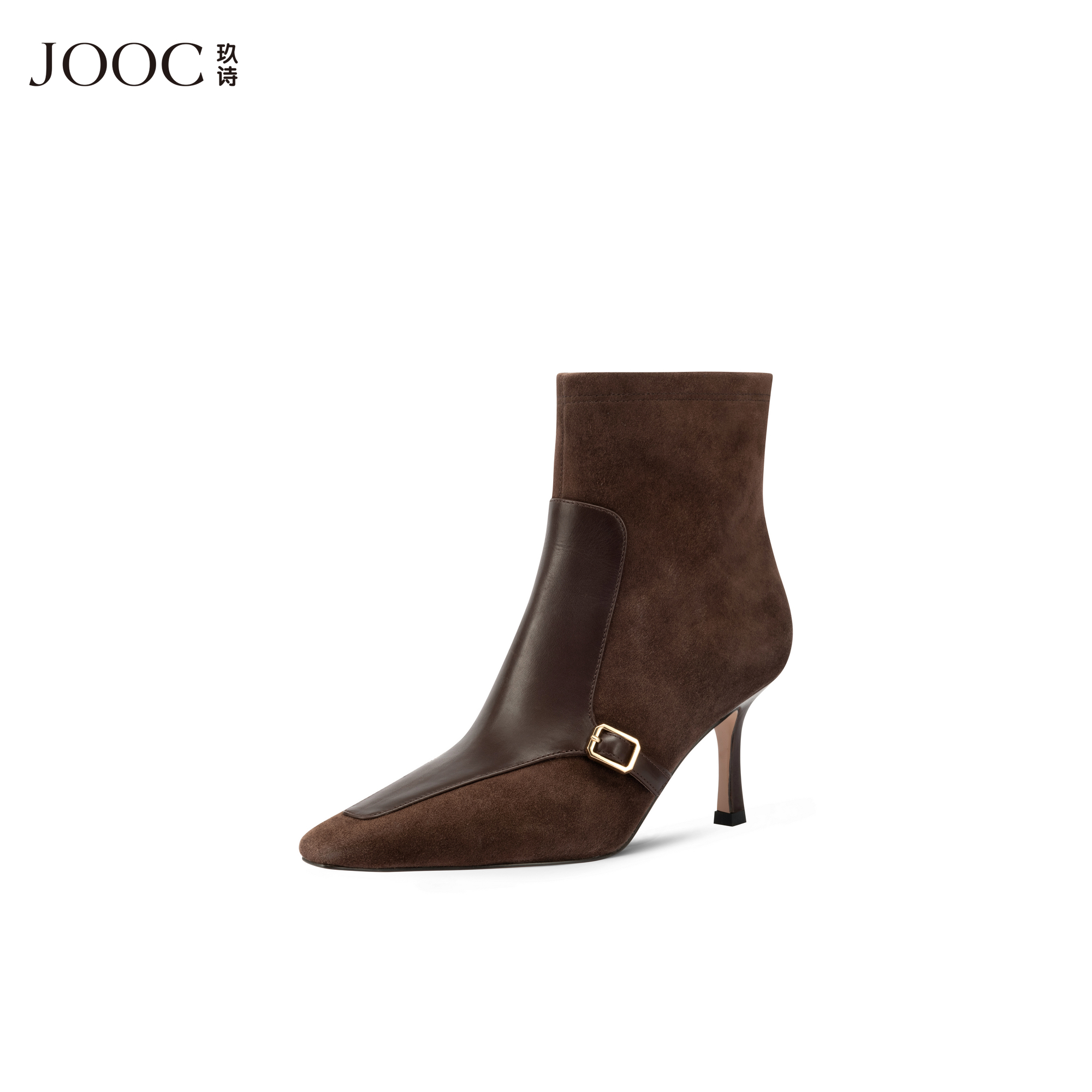 玖诗磨砂细高跟真皮短靴女
