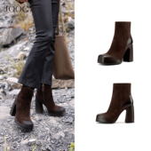 复古潮流女靴 时尚 复古新生 JOOC玖诗磨砂真皮短靴2025秋冬新款