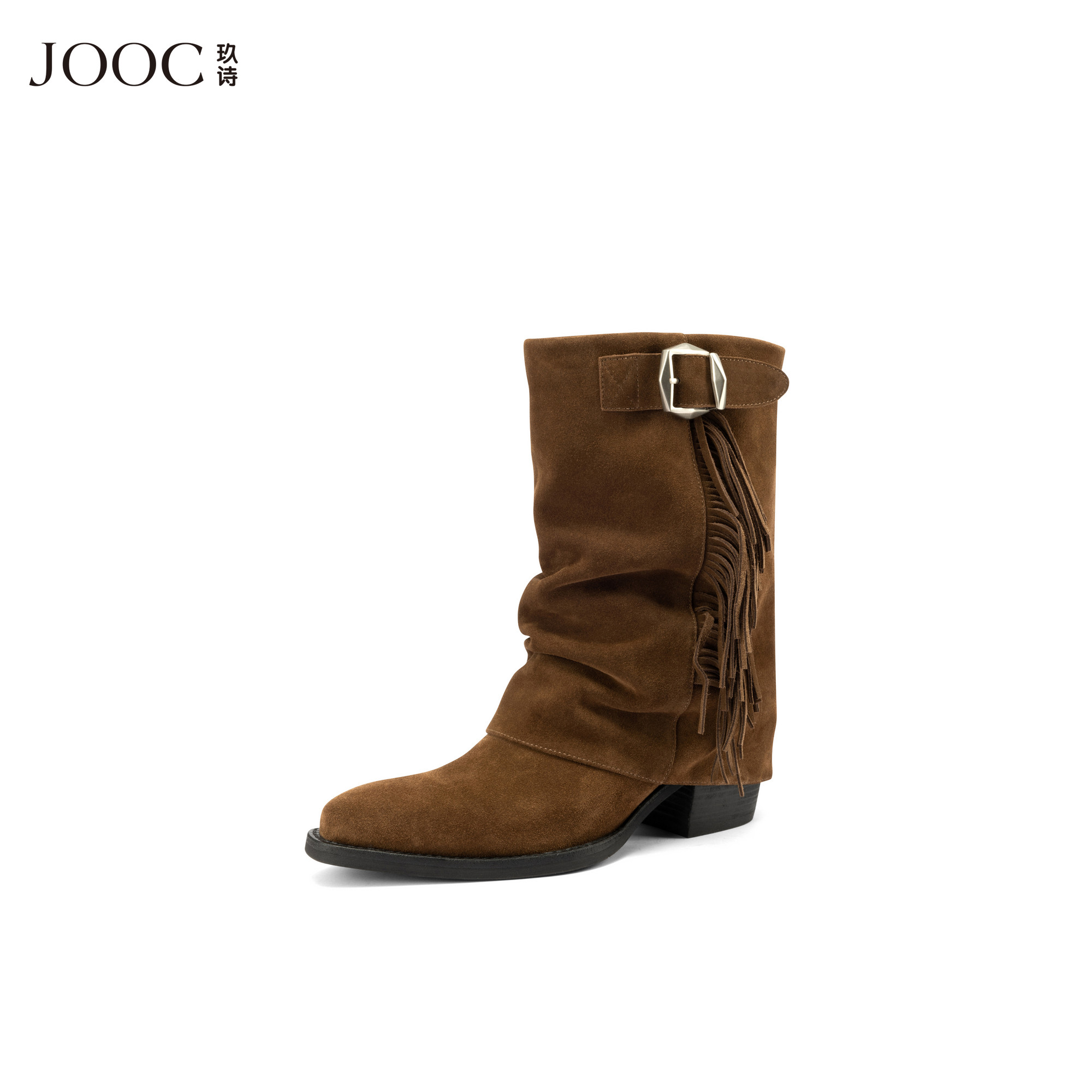 【城市游牧】JOOC玖诗真皮西部靴女2025秋冬新款流苏低跟时装靴,女鞋,时装靴,淘宝优惠券,粉丝福利购,淘宝优惠卷