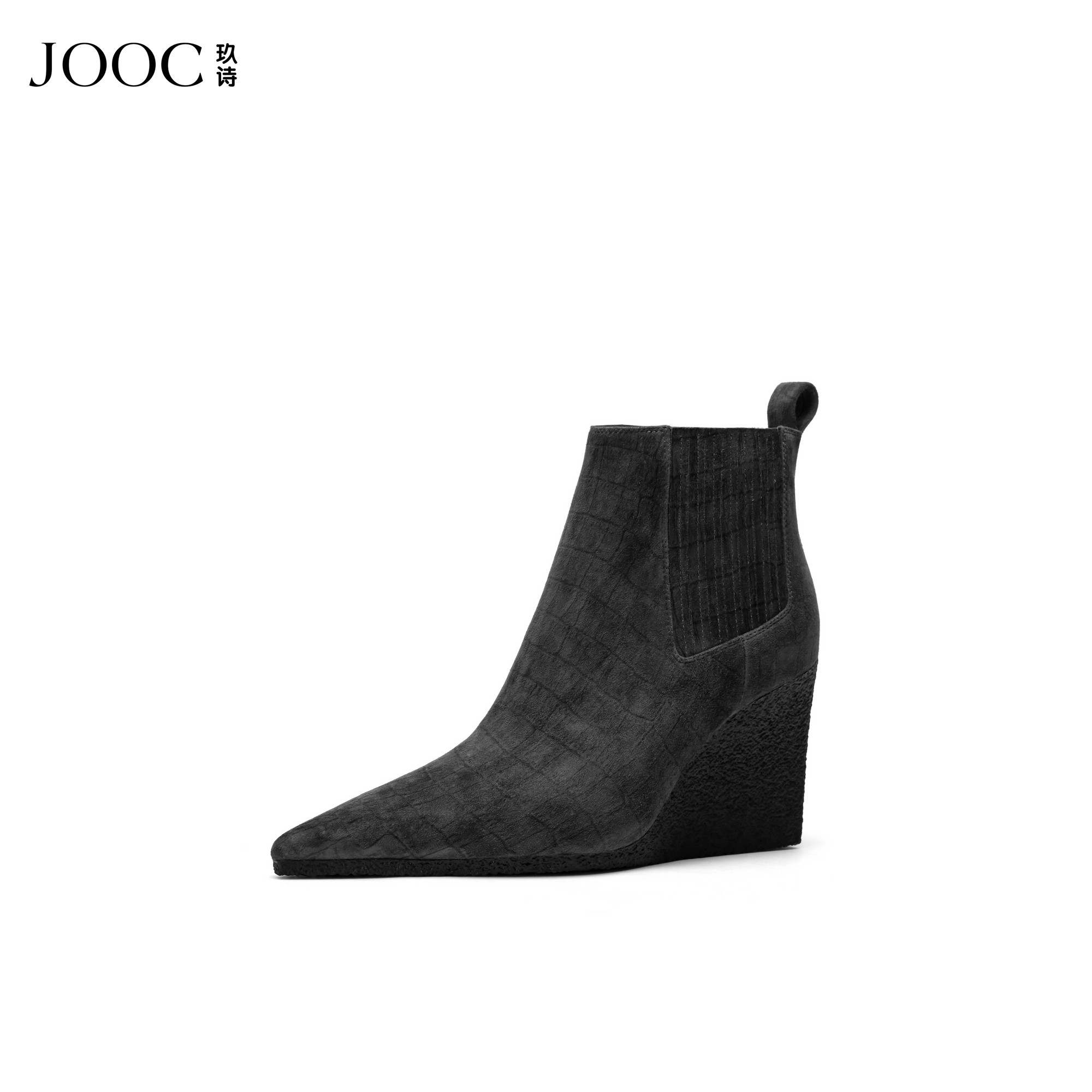 【酷讽辣妹】JOOC玖诗复古尖头气质短靴女秋冬新款坡跟弹力瘦瘦靴