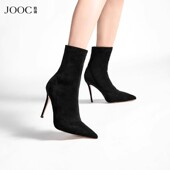 单靴 JOOC玖诗尖头弹力靴女细高跟瘦瘦靴袜靴百搭小码 经典 系列