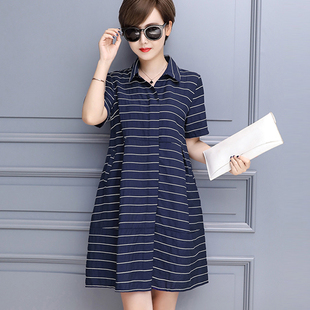 女装 大码 宽松遮肉显瘦孕妇轻奢高级感条纹连衣裙 夏装 2025巨好看
