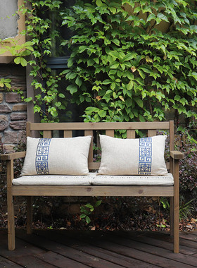 复古做旧实木靠背椅凳家用休闲客厅户外阳台三人双人沙发长形椅子