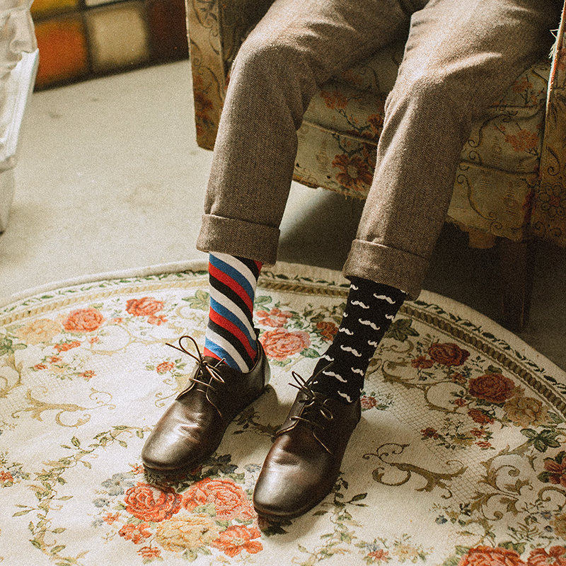 欧美街头潮流复古AB长袜撞色秋冬新款阴阳袜条纹中筒骚气花袜子男,女士内衣/男士内衣/家居服,中筒袜,淘宝优惠券,粉丝福利购,淘宝优惠卷